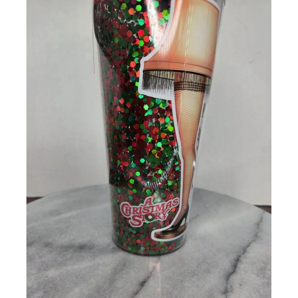 Silver Buffalo A Christmas Story Leg Lamp Tumbler 20oz Insulated Glitter Straw